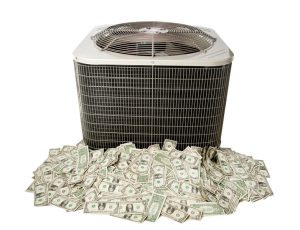 air conditioning unit sitting on pile of money